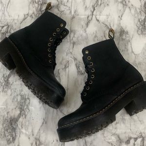 Dr Martens Shriver Hi boots Black Leather Moto Heeled Lace Up Size 8